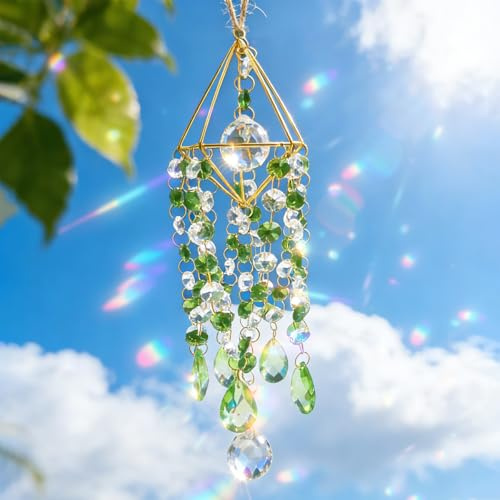 VEEKAY Sonnenfänger Kristall Fenster,Crystal Suncatcher,Hängendes Glas,Anhänger Deko,Prismen-Anhänger,Regenbogen-Prisma,Outdoor Windspiel mit Buntglas,Zuhause Gartendeko