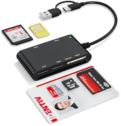 6-in-2 SIM Card Reader with USB-C & USB-A, Military CAC & PIV Card Adapter, SD/TF/SIM/PIV/M2/IC/ID/MMC/MS Pro Duo Multi Memory Card Reader for Windows, Mac, Linux - Plug and Play
