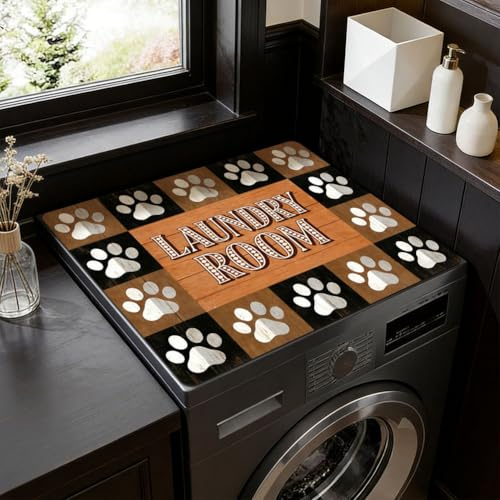SUPERDANT Washing Machine Mat Wood Grain Washer Dryer Cover Multifunctional Waterproof Laundry Dust Mat Universal For Top Load Washer Dryer Countertop Decorative 60x50cm