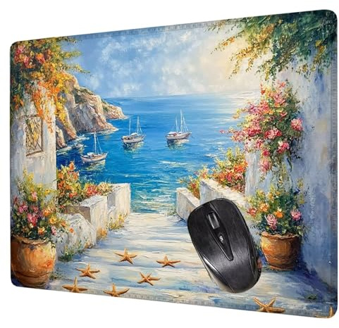 Mar Alfombrilla Raton Gaming 300x250x3mm, Alfombrilla Escritorio Azul Mouse Pad con Base Goma Antideslizante, con Bordes cosidos, Superficie Impermeable, para Oficina PC Portátil Tapete Rato H0-450