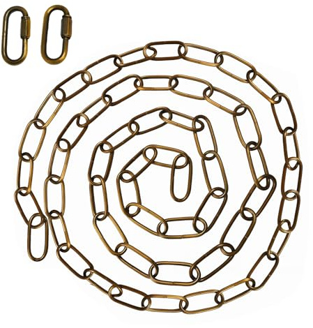 Antique Brass Picture Hanging Chain 1.8m/6ft, Pennant Chain Outdoor | Iron Material, with 2pcs 4mm Screw Lock Clasps, for Pendant Light, Plant Basket, Bird Cage, Lamp Holder and Craft Display