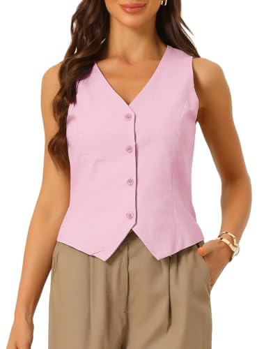 Blazer sans Manches Femme Gilet Boutonné de Bureau Col en V
