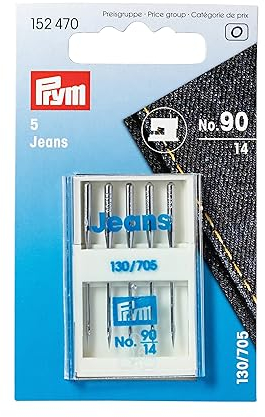 Prym 152470 Nähmaschinennadeln Jeans, 130/705, 90, Metall, silberfarbig, No, No. 90
