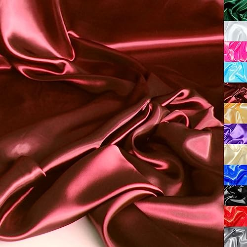 TOLKO 1m Glanz Satin Stoff Meterware als Modestoff Dekostoff Kostümstoff Gardinenstoff Vorhangstoff Hochzeitsstoff | Glitzer Satinstoffe zum Nähen Dekorieren | Nähstoffe 150cm breit (Bordeaux)