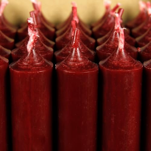 Bütic GmbH Stabkerzen durchgefärbt 180mm x Ø 22mm - Kerzen hochgereinigt, Brenndauer 8h, geruchsneutral, rußarm mit rückstandsfreiem Abbrand, Farbe:Dunkelrot, Set mit:25 Stück