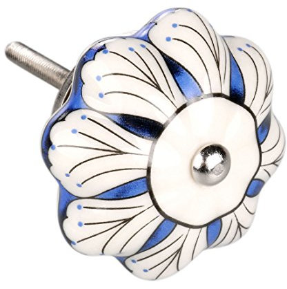 Sourcingmap 1 Piece Vintage Shabby Knobs Blue and White Floral Hand Painted Ceramic Pumpkin Cupboard Wardrobe Cabinet Drawer Door Handles Pulls