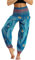 Nuofengkudu Damen Hippie Haremshose Capri Thai Hose Leichte mit Taschen Dünn Boho Ethno Blumenmuster Muster Strand Sommerhose Yogahose Hellblau Pfau B