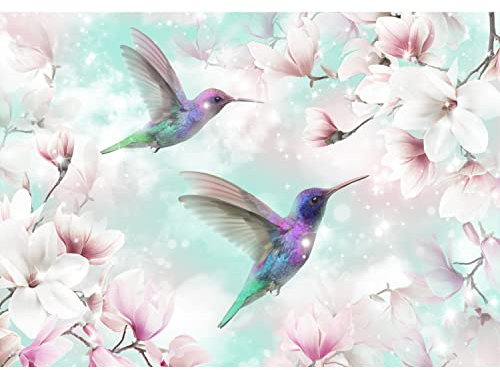 Runa Art Papier peint intissé 396 x 280 cm Fleurs Oiseaux Colibri | Toison Décoration Murale Salon Chambre á Coucherr | Fabrication Allemande | vert 9406012c