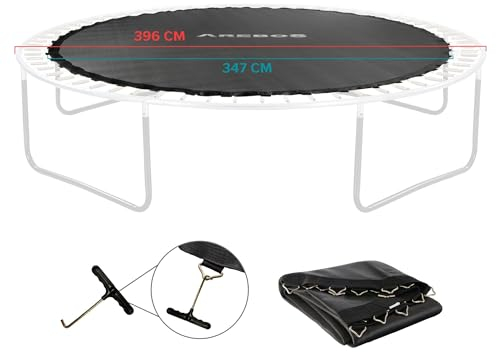 Arebos Trampolin Sprungmatte Ø 347 cm | für Trampoline mit Ø 396 cm, 80 Ösen und 178 mm Federlänge | Sprungtuch | 150 kg belastbar | 9-Fache Naht | Polypropylen | inkl. Federspanner