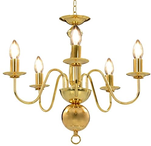 vidaXL Kronleuchter Lüster Deckenleuchte Hängeleuchte Hängelampe Pendellampe Pendelleuchte Deckenlampe Lampe Leuchte Golden 5xE14-Glühbirnen