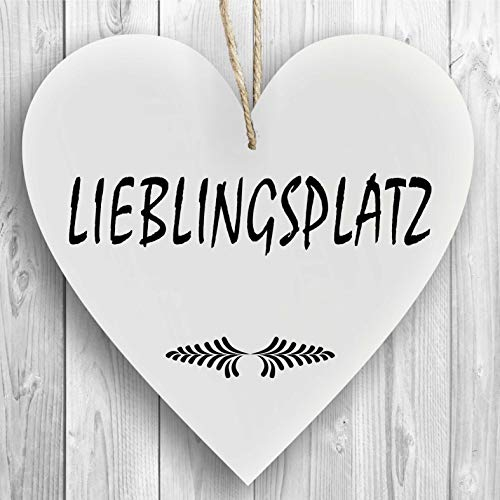 Herzschild Holzherz Holzschild 16 x 16 cm Lieblingsplatz weiß Dekoschild Wandschild Schild Holz Geschenk