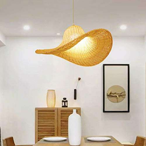 Chapeau De Paille Lustres Lampe Vintage Pendentif Main Naturelle Lampe Suspendue Bambou Nostalgique E27 Lampe Suspension Réglable Chambre Restaurant Salle Lumières Plafonnier Salle Cafe Bar