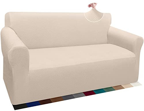 Granbest Thick Sofabezug Stylish Pattern Sofaüberzug für Sofa Stretch Elastische Jacquard Sofahusse Couchhusse mit Armlehne für Wohnzimmer Anti-Rutsch (2 Sitzer, Beige)