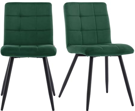 HNNHOME® Set mit 2 x Cubana Polsterstühlen mit starken schwarzen Stahlbeinen, weicher Samt, für Küche, Esszimmer, Lounge, Wohnzimmer, Empfang, Kneipe oder Restaurant (dunkelgrün, Samt)