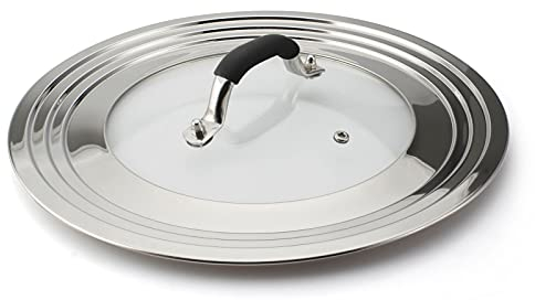 HOMVIDA Stainless Steel Universal Lid for Pans Pots Fits 8.25 9 10 11 12 Inch Cast Iron Skillets Frying Pans Woks - Design with Heat Resistant Handle and Vent Hole - Black Handle