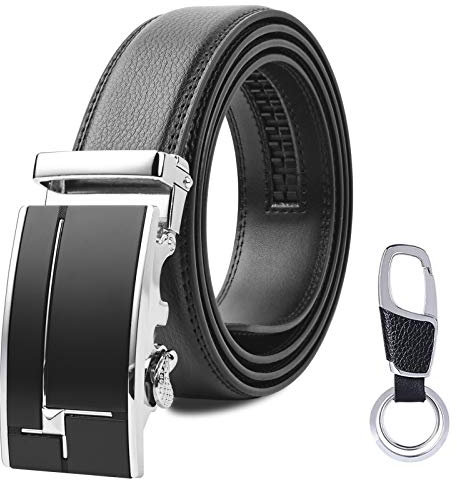 flintronic Herren Gürtel,Hochwertiges Leder material Ratsche Automatik Gürtel für Männer Ledergürtel Breite 3.5cm Länge 132CM-Schwarz (inkl Schlüsselbund & Geschenkbox)