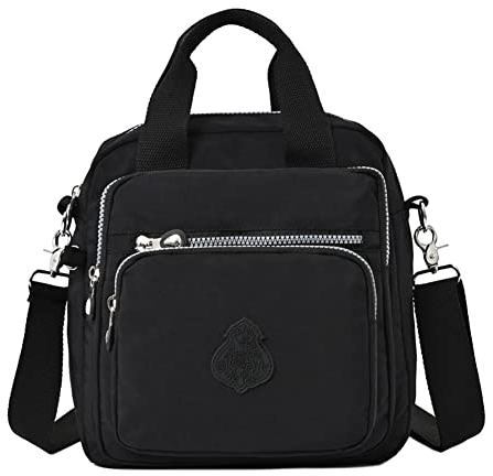 Estwell Sac Bandoulière Femme Imperméable Nylon Petit Sac à Dos Mode Multi Poches Sac à Main Léger Sac D'école Sac à Bandoulière pour Voyage Shopping, Noir