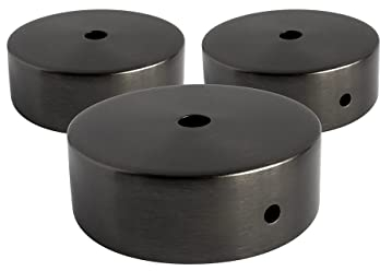 AMARCORDS - 3 Auvents de plafond en métal, cache fil pour lustre couleur GRIS ACIER, boîtier de lampe complet avec accessoires serre-câbles, vis et support de plafond. Diamètre 77mm hauteur 26mm