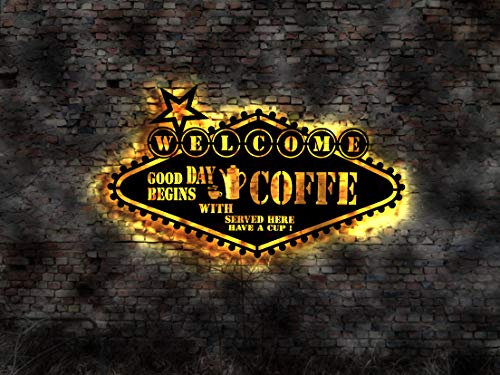 Cartel de chapa en 3D Welcome Coffee Shop Good Day Kaffee Cafe Diner, retro, no Neon Sign Neon Sign Tattoo libro empresa, cartel luminoso luminoso de pared, letrero luminoso de neón, letrero