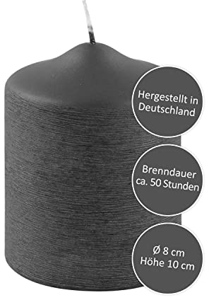 FINK dunkel graue Stumpen Kerze - für Windlichte Laternen - Tischdeko Silvester 2022 Neujahr 2023 - H 10 D 8 cm