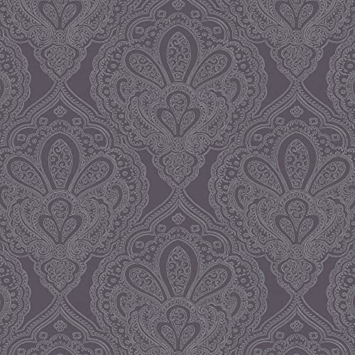 Galerie DWP0247-01 Emporium Mehndi Damask Wallpaper, Purple/Silver, 10m x 53cm