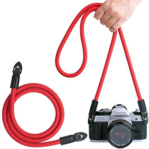Tracolla per fotocamera da 100 cm, corda da arrampicata per fotocamera micro singola, SLR, DSLR, fotocamere mirrorless (rosso), rosso