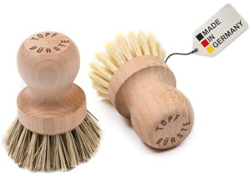 2 Stück Qualitäts-Bürsten im Set,BawiTec Schruppbürsten runde Form,hart und mittelharte Borsten,Natur-Topfbürste,Spülbürste,Reinigungsbürsten,Handbürsten,Gemüsebürsten,Küchenbürsten