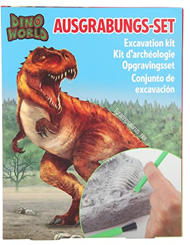 Depesche 11905 Dino World - Ausgrabungs-Set, großer Gipsblock mit einem 13-teiligen Dino-Skelett und weiterem Zubehör wie Hammer, Meißel, Pinsel und Schutzbrille