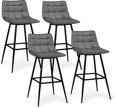 IDMarket - Lot de 4 tabourets de Bar Mady en Velours Gris Clair