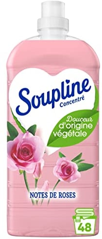 SOUPLINE - Liquide Adoucissant Concentré Soupline Douceur d'Origine Végétale aux Notes de Roses - 48 Lavages - 1200 ml