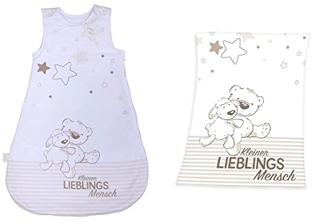 Herding Baby Best Baby-Schlafsack, Kleiner Lieblingsmensch Motiv, 90 cm, Weiß & Fynn Babydecke, Lieblingsmensch Motiv, 75 x 100 cm, Microfaserflausch, Weiß