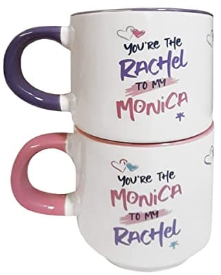 Friends Ceramic Mugs Set of 2 Stacking Mugs (Monica and Rachel Design) - Official Merchandise, White
