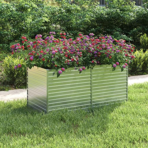 YuMeng Garten-Hochbeet, Pflanzkübel, Kräuterbeet, Hochbeete-kit, Schneckenzaun, Pflanztrog, Pflanzgefäße, Pflanzfolie Für Hochbeet,Teichbecken, 160x80x77 cm Verzinkter Stahl Silbern