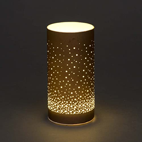 SHATCHI 15cm Christmas Decorated Vase Table Lamp Etched Glass Tube Snowfall Scene Copper Cylinder LED Fairy Lights Battery Operated