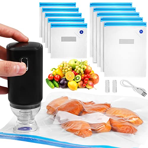 BESTonZON 1 Ensemble Sacs sous Vide avec Pompe Scellant sous Vide Portable Réutilisable Congélateur sous Vide Scellant sous Vide Sacs Zip Et Clips D'étanchéité pour Cuisine À Domicile
