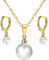 JewelryWe Perlen Halskette Ohrringe Schmuck Set Damen Elegant Perlenohrringe Perlenkette Weiß Perle Creolen Kette mit Anhänger Geschenk Gold