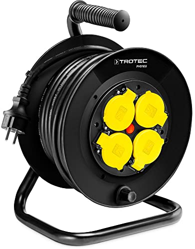 TROTEC PVD1EU Kabeltrommel 20 m Outdoor – 4 Schutzkontakt Steckdosen, IP44, für drinnen und draußen, Steckdosen Typ C/F, CEE 7/7