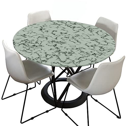 Morbuy Rund Tischdecke Elastisch, Lotuseffekt Tischdecke Abwaschbar Tischdecken Marmor Drucken Gartentischdecke Indoor Outdoor Tischtuch (Durchmesser 180cm,Grau Grün)