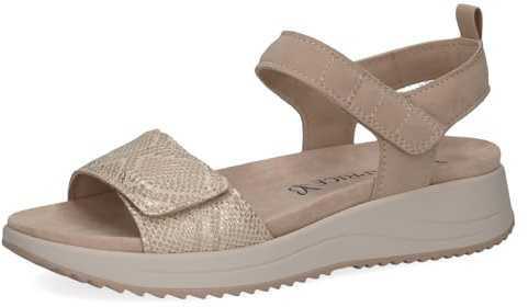 CAPRICE Damen Sandalen flach aus Leder mit Klettverschluss, Beige (Sand Comb), 41 EU