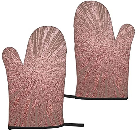 Heat Resistant Oven Gloves Sets Of 2 - Rose Gold Pink Printed Kitchen Non-Slip Microwave Oven Mitts 1 Pair For Baking Cooking Bbq