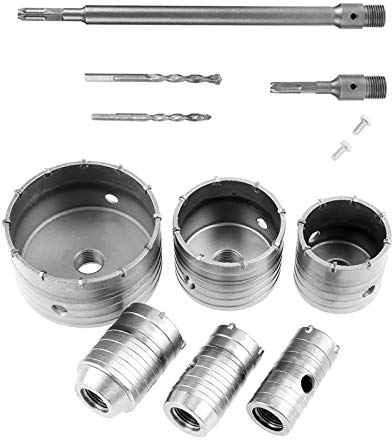 Bohrkrone Beton Set 10 Stück, TCT Kernbohrer Lochbohrer mit SDS Verlängerung Vierkant Adapter Hohl-Bohrkrone Lochsäge Bohrer Set Betonwandbohrer Steinwandbohrer, für Hammerschlagfe