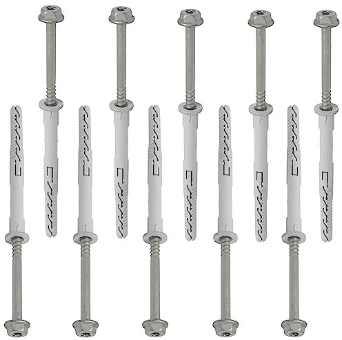 AERZETIX - C67138 - Juego de 10 tacos de plástico Ø10x120mm con brida + 10 tornillos Ø7x130mm autorroscantes con brida de cabeza hexagonal huella estrella TX40 - hormigón ladrillo fijación