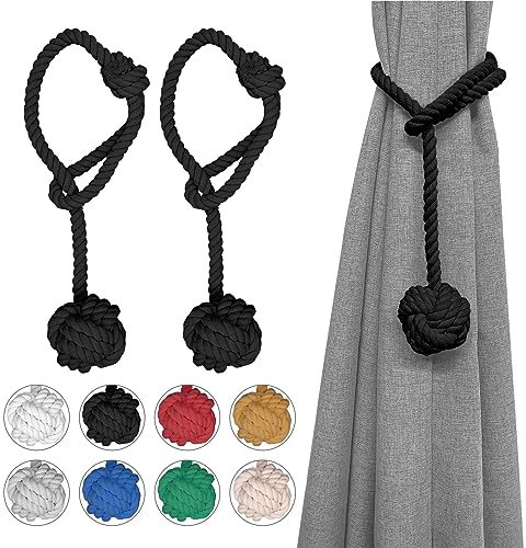 Wolancy 2 PCS Vorhang Krawatten, Vorhang Krawatte Rücken für Vorhänge, Outdoor Vorhang Krawatten für Vorhänge, Hand Stricken dekorative Seil Vorhang Holdbacks (Black)