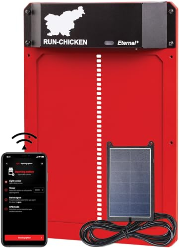 Run-Chicken Porte (Rouge) Poulailler Automatique à énergie Solaire, Fonctionne avec Piles, ouvre-Porte électrique programmable avec minuteur, capteur de lumière, modèle Eternal