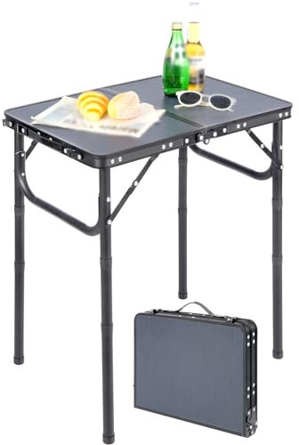 REDCAMP Small Camping Table 2 Foot, Portable Aluminum Folding Table Adjustable Height Lightweight for Picnic Beach Outdoor Indoor, Grey