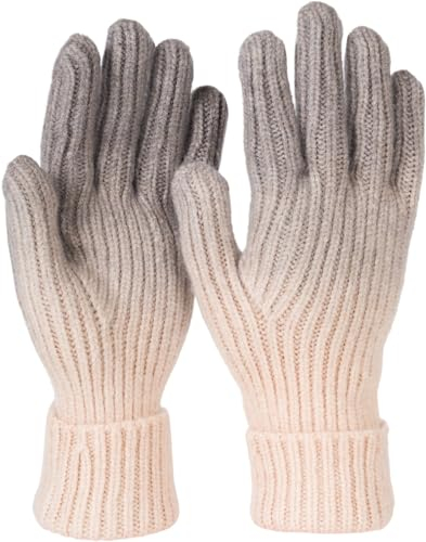 styleBREAKER Damen Strick Handschuhe mit Farbverlauf Muster, Winter Ombré Strickhandschuhe, Fingerhandschuhe 09010045, Farbe:Grau-Beige