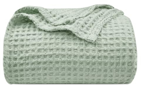 PHF Waffeldecke 130x150cm, Sommerdecke, Weiche & Leichte Waffelpique Tagesdecke, Ganzjährige Komfort Sage Green Sofaüberwurf Couchdecke für Bett Sofa, 130x150cm, Salbeigrün
