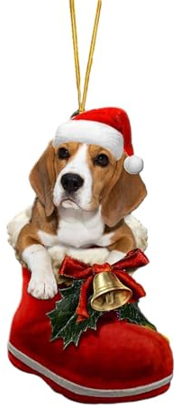 Weihnachtsdeko zum Aufhängen, Hund im Nikolausstiefel Weihnachtsanhänger, Weihnachtsbaumschmuck, Christbaumschmuck, Weihnachtsbaum Deko, Weihnachten Hängedeko, Weihnachten Dekoration (B)