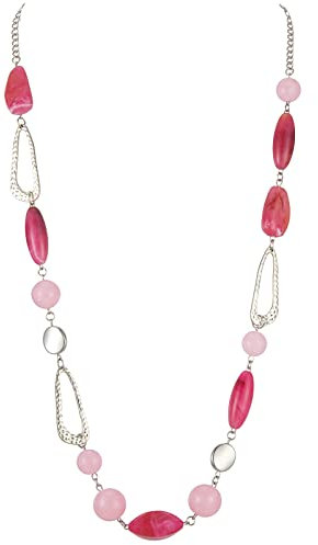 FULU AUTUMN Long Silver Beaded Necklace for Women Chain Necklace with Shell Crystal Pearl Beads Fashion Jewellery Gifts for Girlfriends(07-Hot pink)