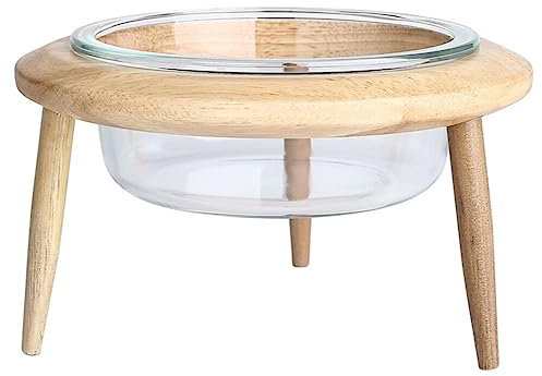 FRCOLOR Glass Pet Bowl Wooden Stand for Cat Food and Water Bowl Pet Feeding Supplies